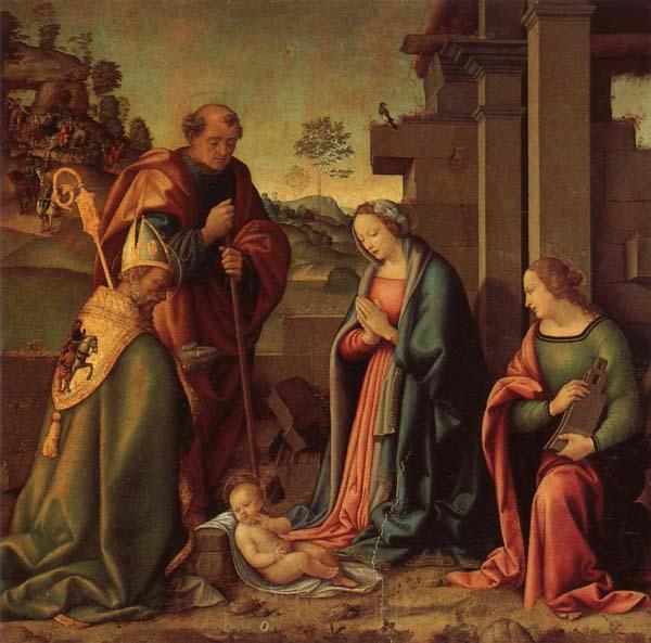 Raffaello Botticini Adoration of the Christ Child with St.Barbara and St.Martin France oil painting art
